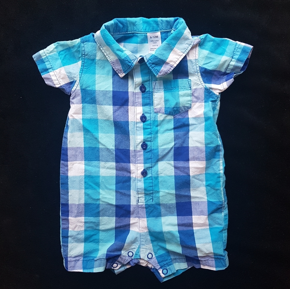 George Blue Plaid Short Sleeve Romper